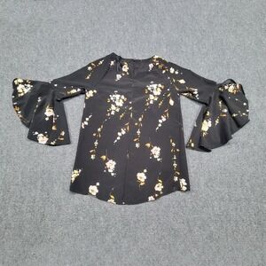 LC Lauren Conrad Blouse Womens XS Black Floral Print Bell Sleeve Top Casual Boho
